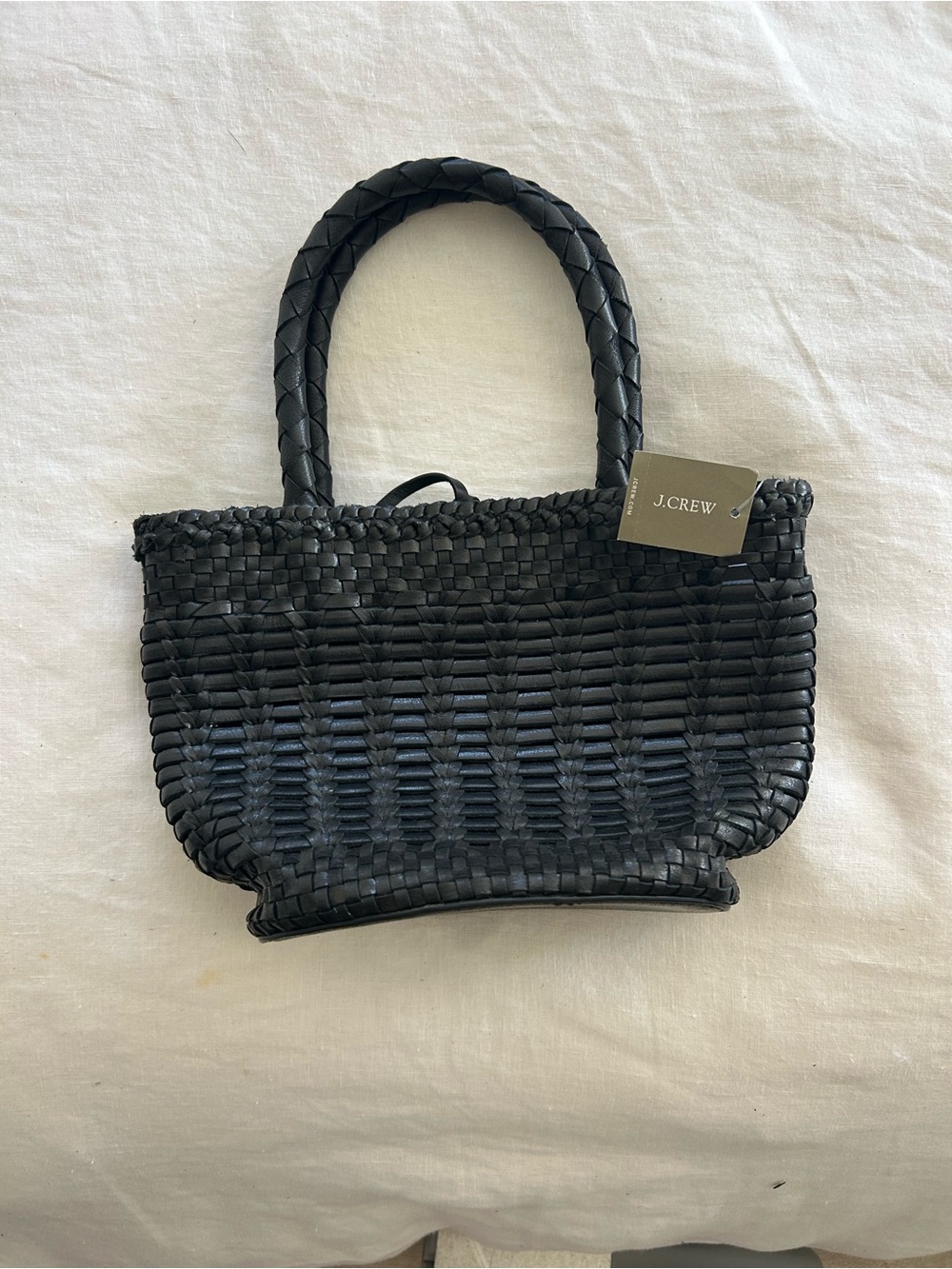 ** New with Tags - J. Crew Black Leather Woven Tote Bag